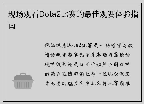 现场观看Dota2比赛的最佳观赛体验指南